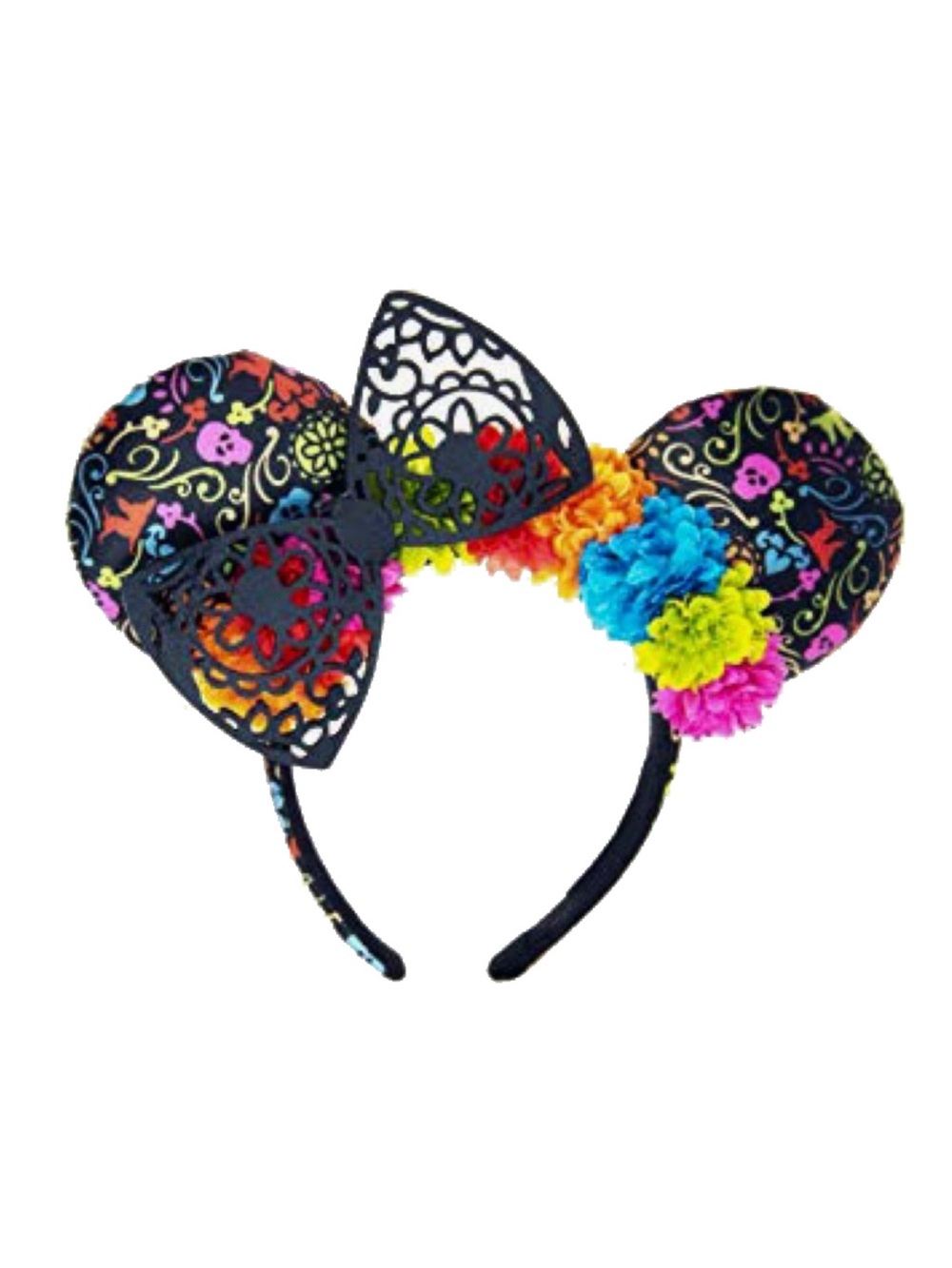 Disney Parks Coco Black Sugar Skull Ear Headband with Colorful Floral Accents
